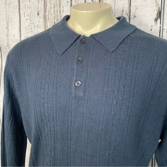 Saddlebred Blue Light Sweater Long Sleeve Knit Collared Top Mens Size Large - Picture 2 of 4